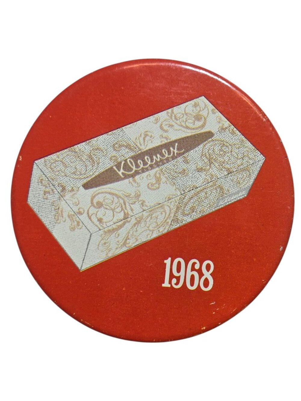 Vintage 1968 Kleenex Promotional Button Pin Collectible 3 inch Red